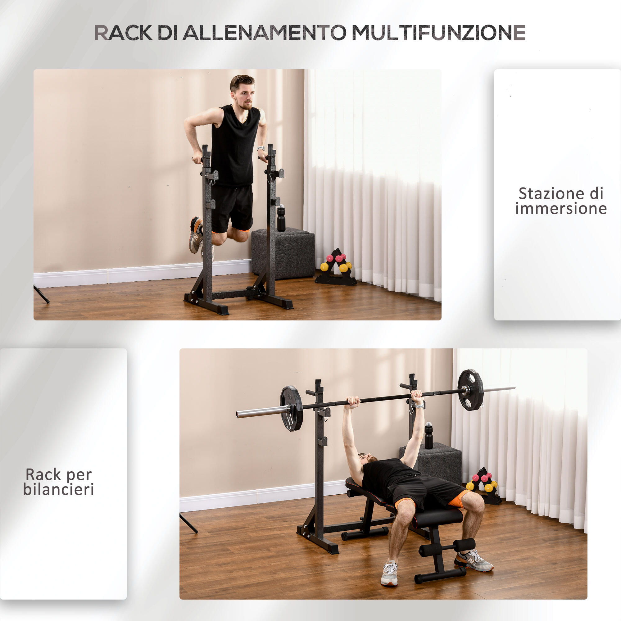 SPORTNOW Supporto per Bilanciere Multifunzionale in Acciaio ed EVA Nero 4/8