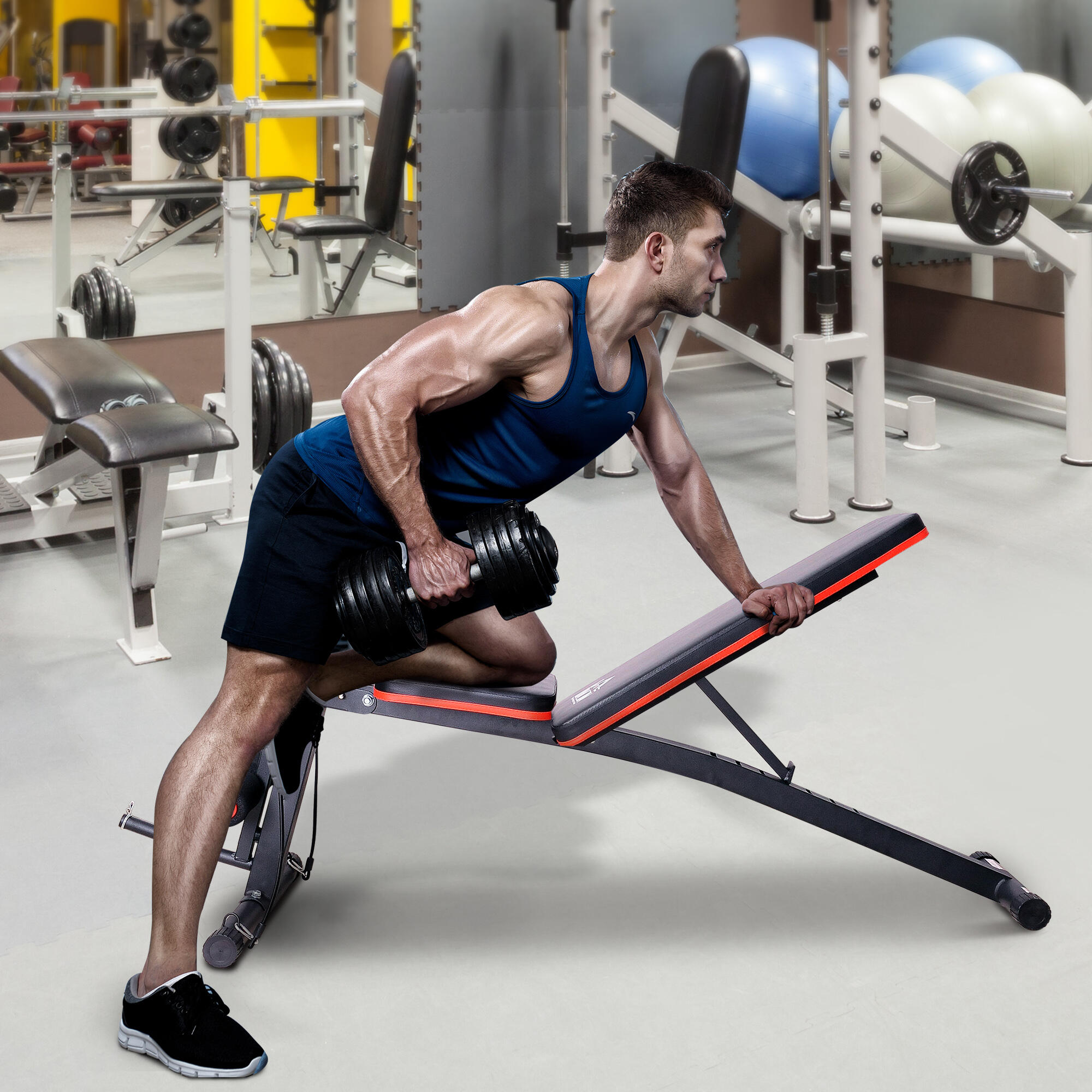 HOMCOM Panca Fitness Inclinata Panca Multifunzione per Addominali Nero e Rosso 2/7