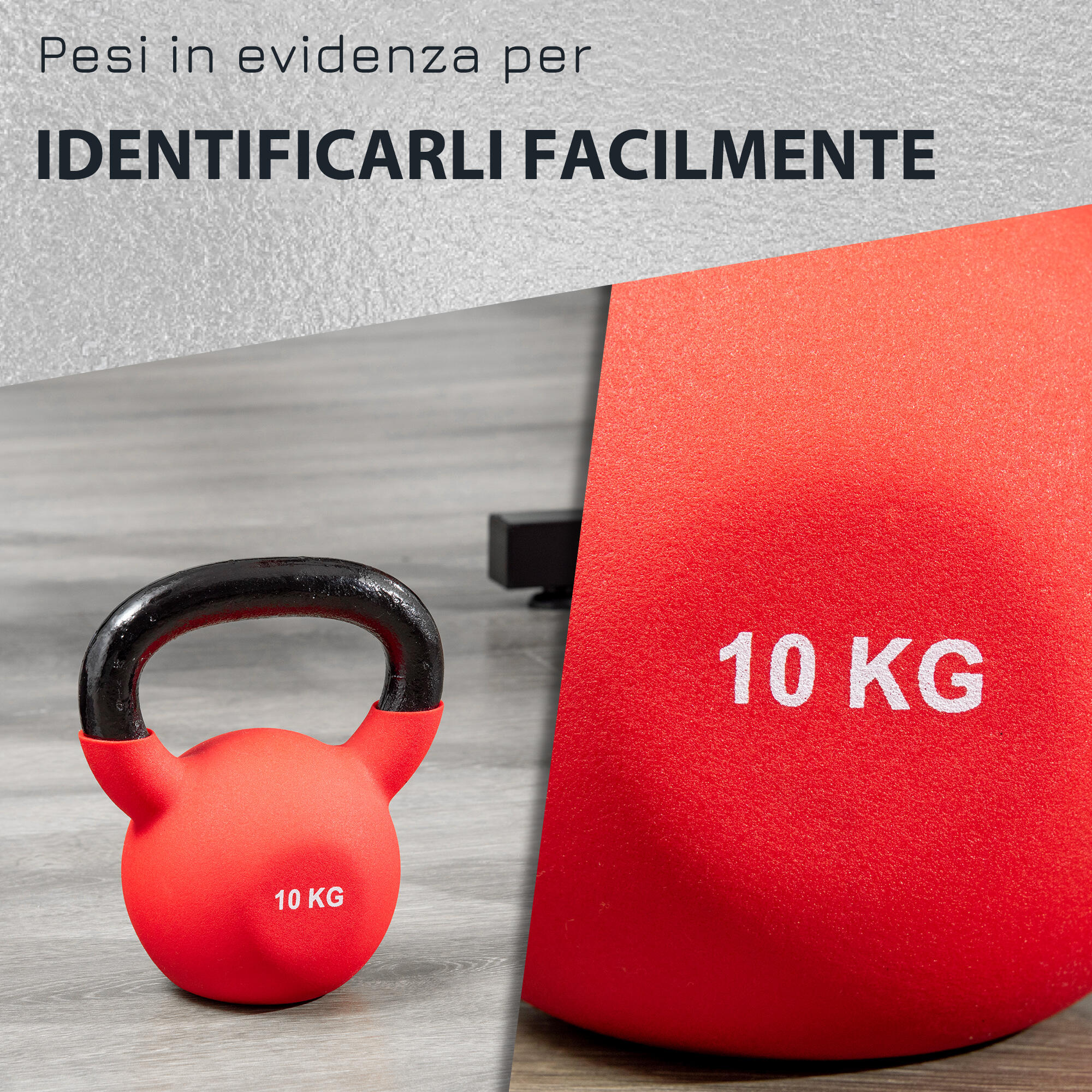 HOMCOM gantera Kettlebelle acoperit cu neopren, fonta solida, 10 kg, rosu 5/7