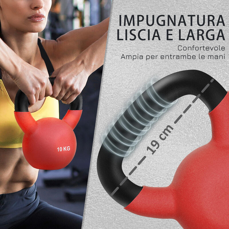 HOMCOM gantera Kettlebelle acoperit cu neopren, fonta solida, 10 kg, rosu