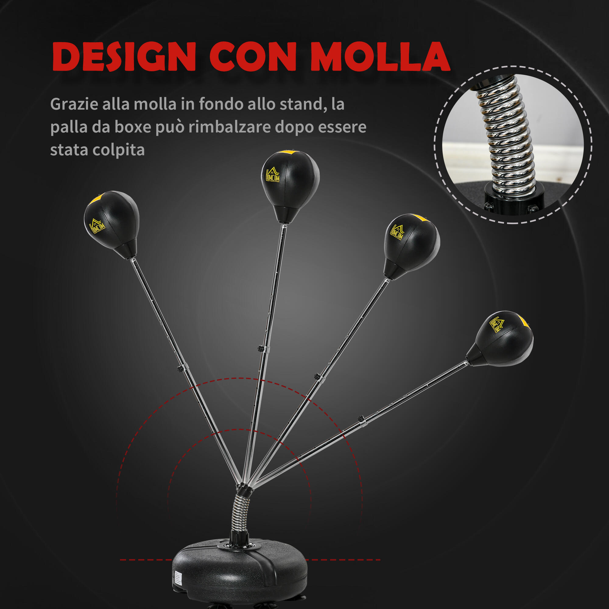 HOMCOM Sacco Boxe da Terra Altezza Regolabile in PE e Metallo Guanti Oro 5/7