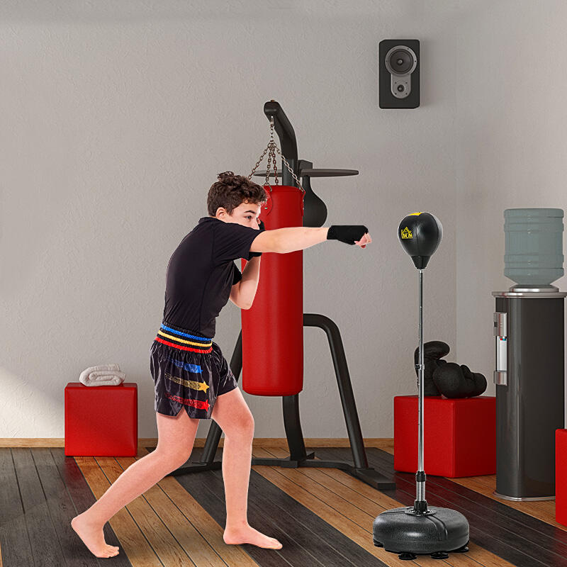 HOMCOM Sacco Boxe da Terra Altezza Regolabile in PE e Metallo Guanti Oro 2/7