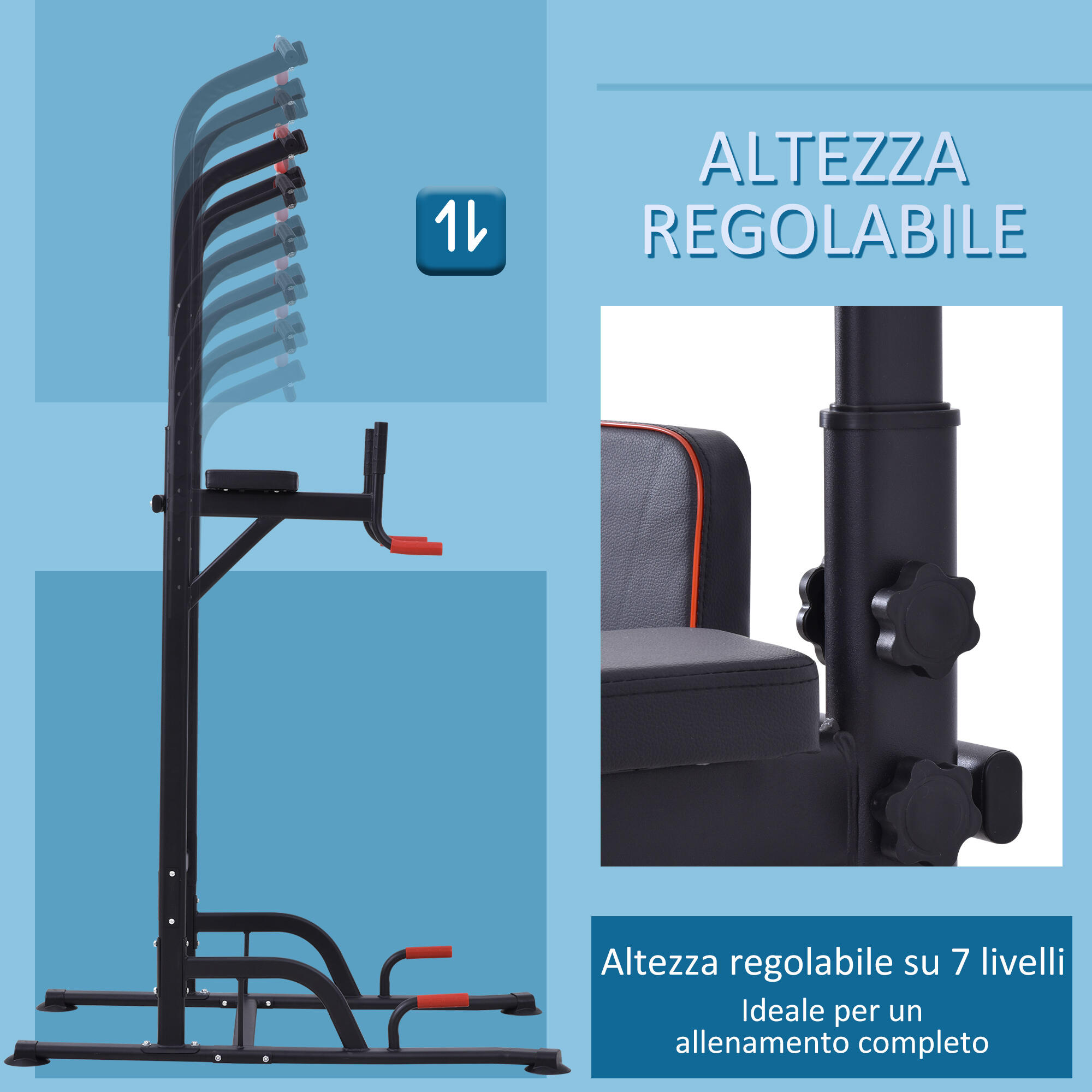 HOMCOM Stazione Fitness Multiuso per Fitness con Altezza Regolabile in Acciaio 6/8