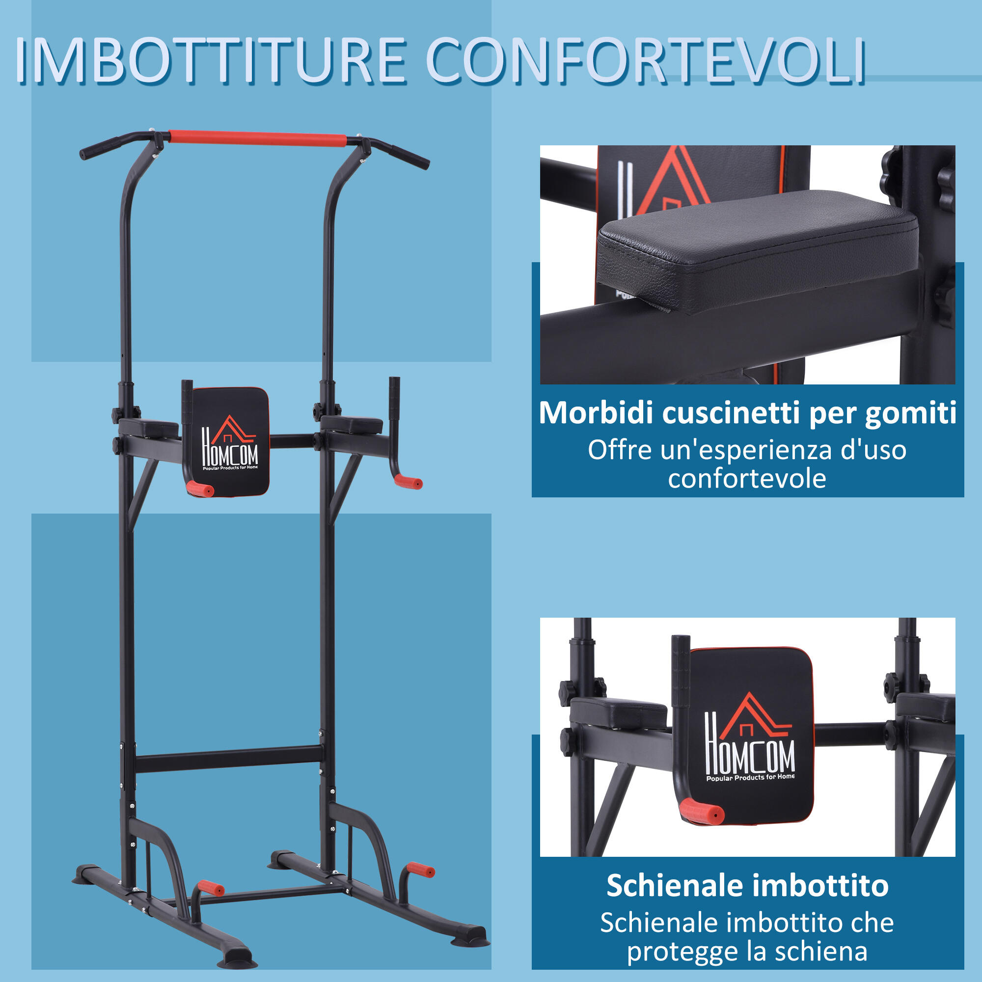 HOMCOM Stazione Fitness Multiuso per Fitness con Altezza Regolabile in Acciaio 5/8