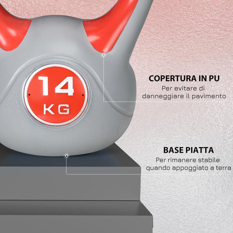 SPORTNOW Kettlebell 14kg din PU cu nisip si baza plata, 26x18x32 cm, Rosu