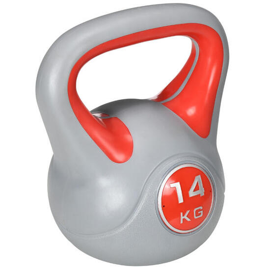 SPORTNOW Kettlebell 14kg Rosso per Stacchi Squat e Sollevamenti in PU e Sabbia