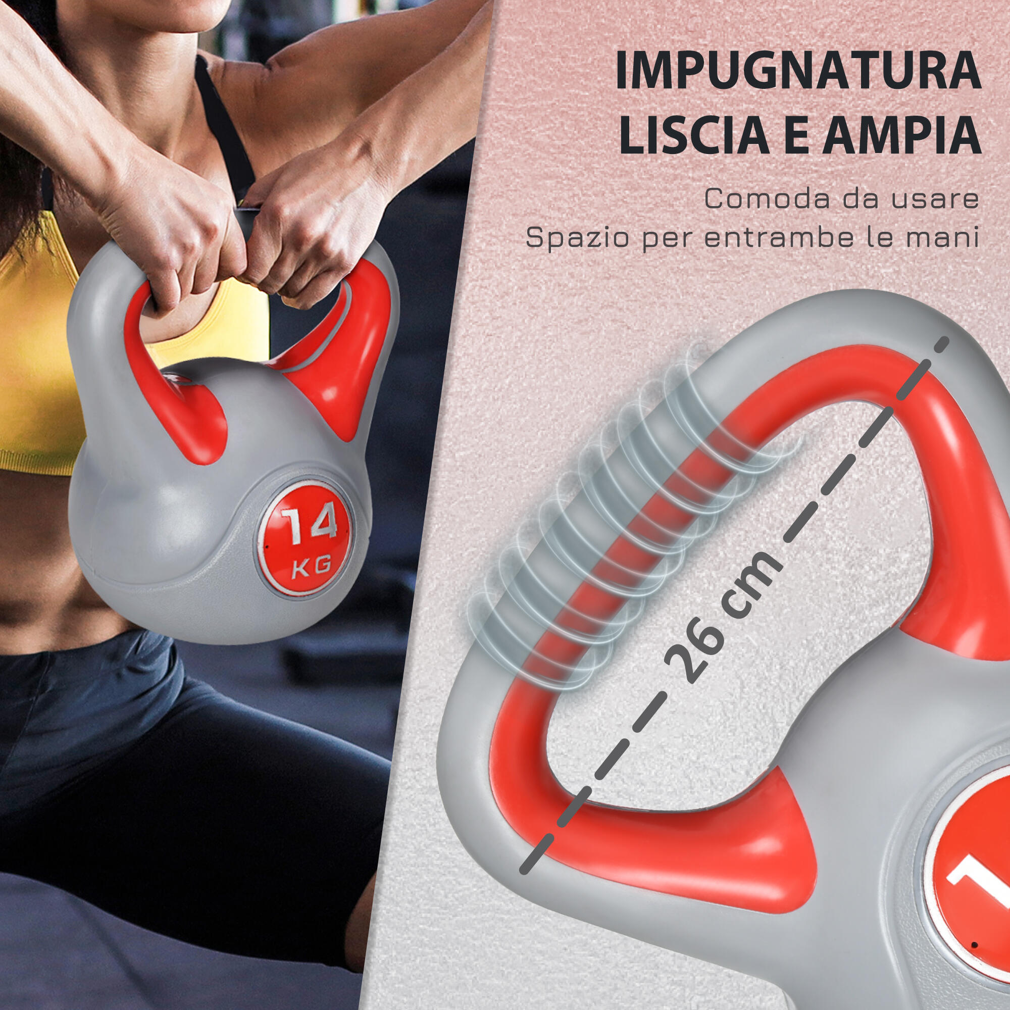 SPORTNOW Kettlebell 14kg Rosso per Stacchi Squat e Sollevamenti in PU e Sabbia 4/7