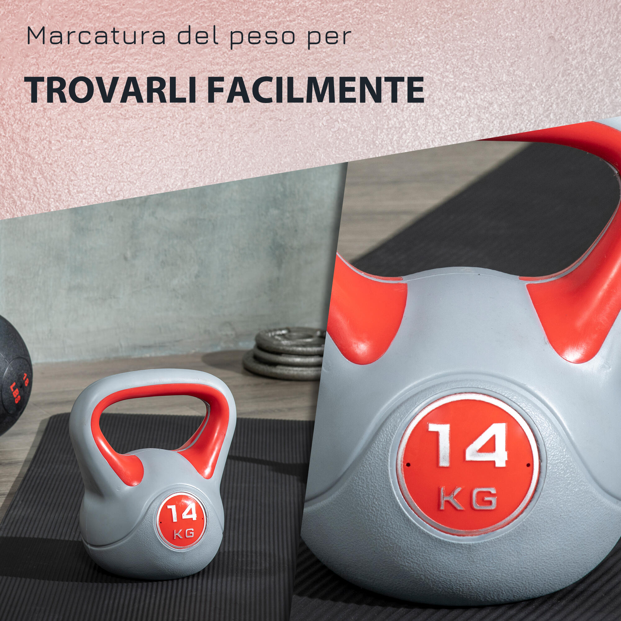 SPORTNOW Kettlebell 14kg Rosso per Stacchi Squat e Sollevamenti in PU e Sabbia 5/7