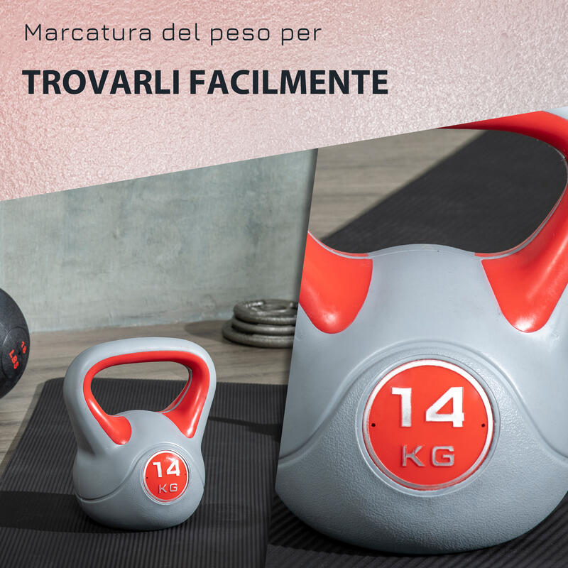 SPORTNOW Kettlebell 14kg Rosso per Stacchi Squat e Sollevamenti in PU e Sabbia