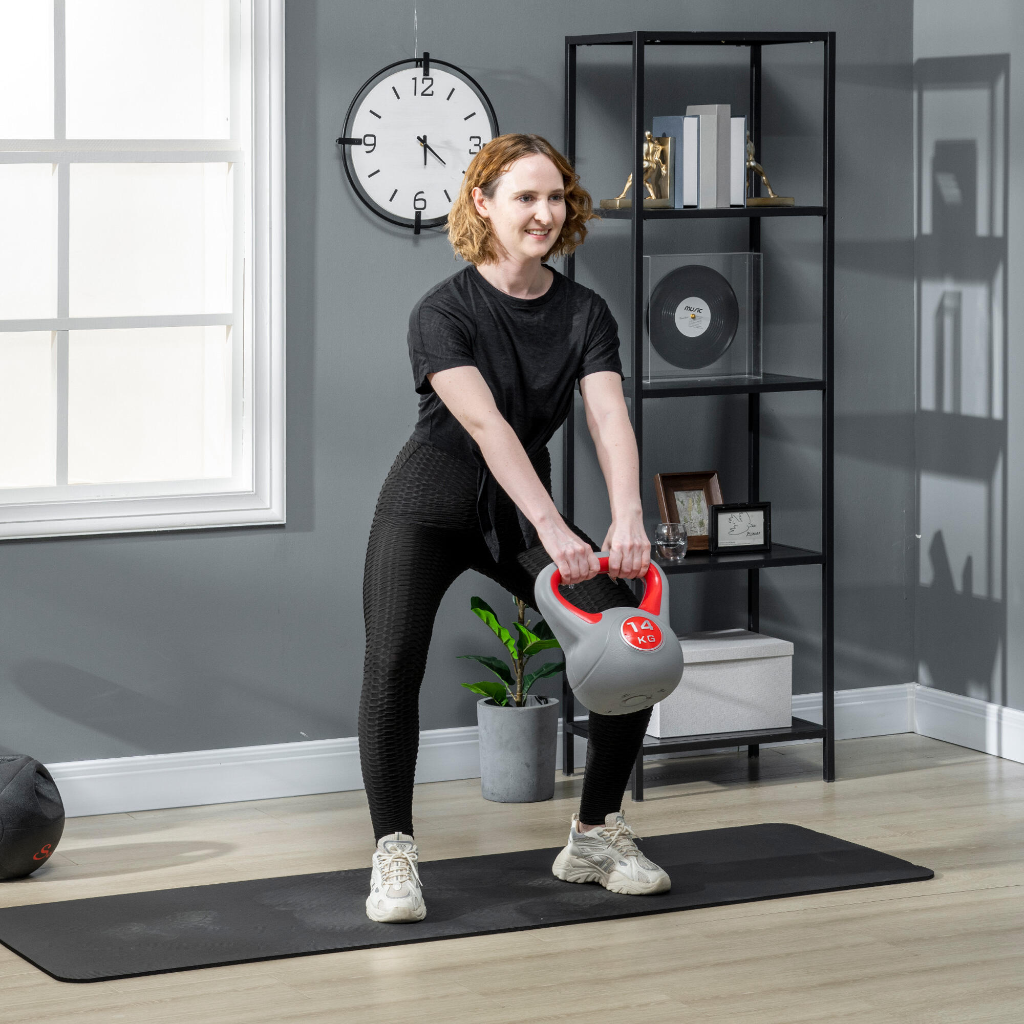 SPORTNOW Kettlebell 14kg Rosso per Stacchi Squat e Sollevamenti in PU e Sabbia 7/7