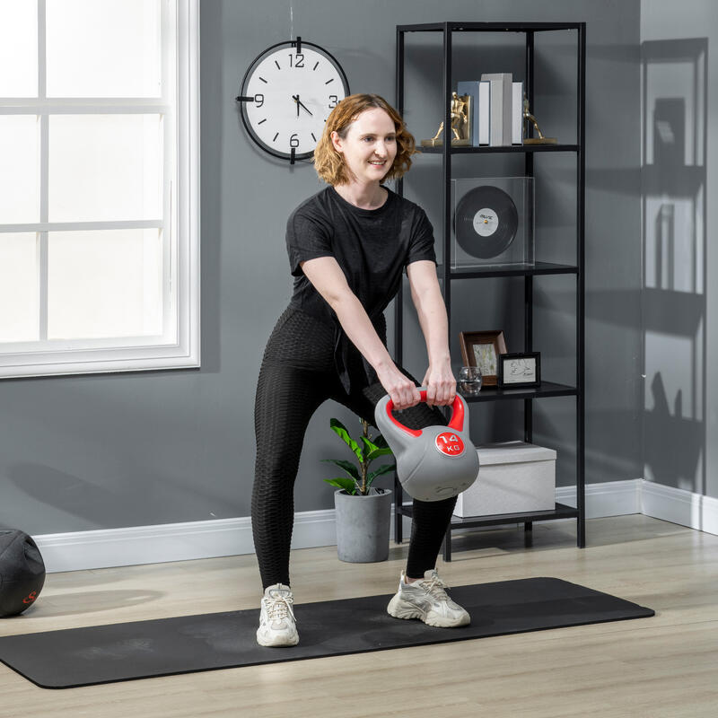 SPORTNOW Kettlebell 14kg din PU cu nisip si baza plata, 26x18x32 cm, Rosu
