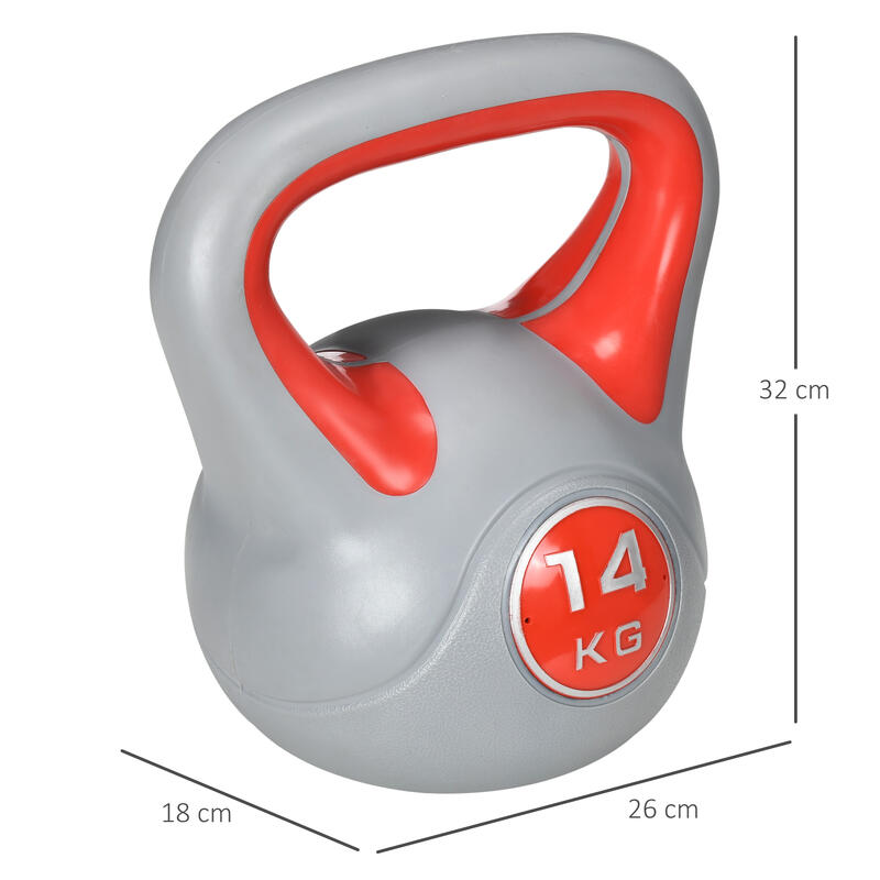 SPORTNOW Kettlebell 14kg din PU cu nisip si baza plata, 26x18x32 cm, Rosu