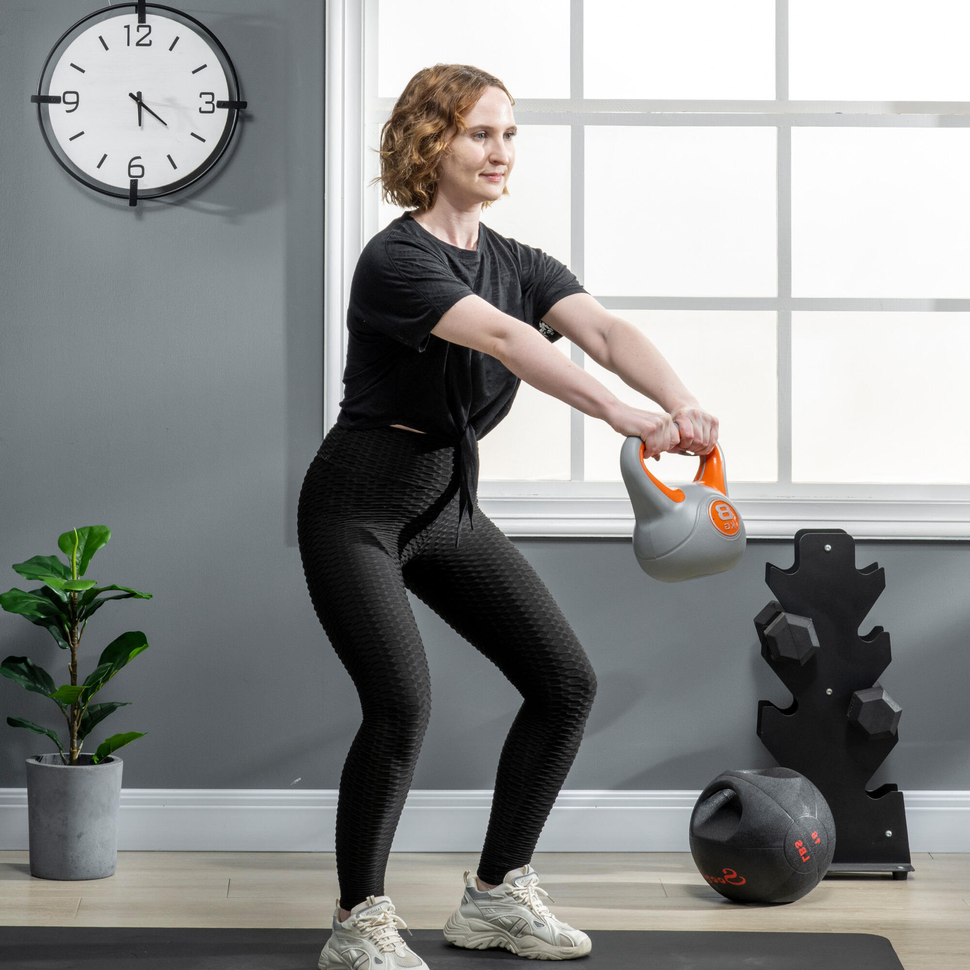 SPORTNOW Kettlebell 8kg in PU e Sabbia con Base Piatta e Impugnatura Arancione 7/7