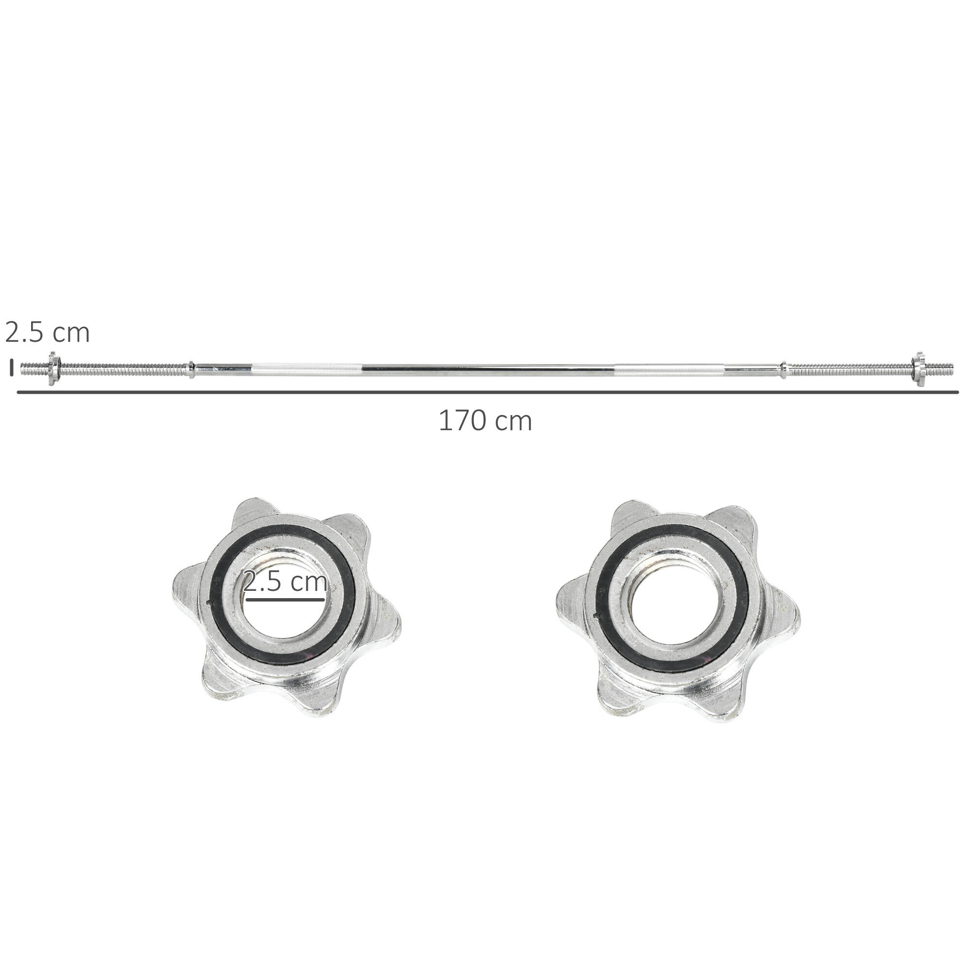SPORTNOW Bilanciere Dritto in Acciaio Argento per Pesi da Ø2.5cm e 100kg max 3/7