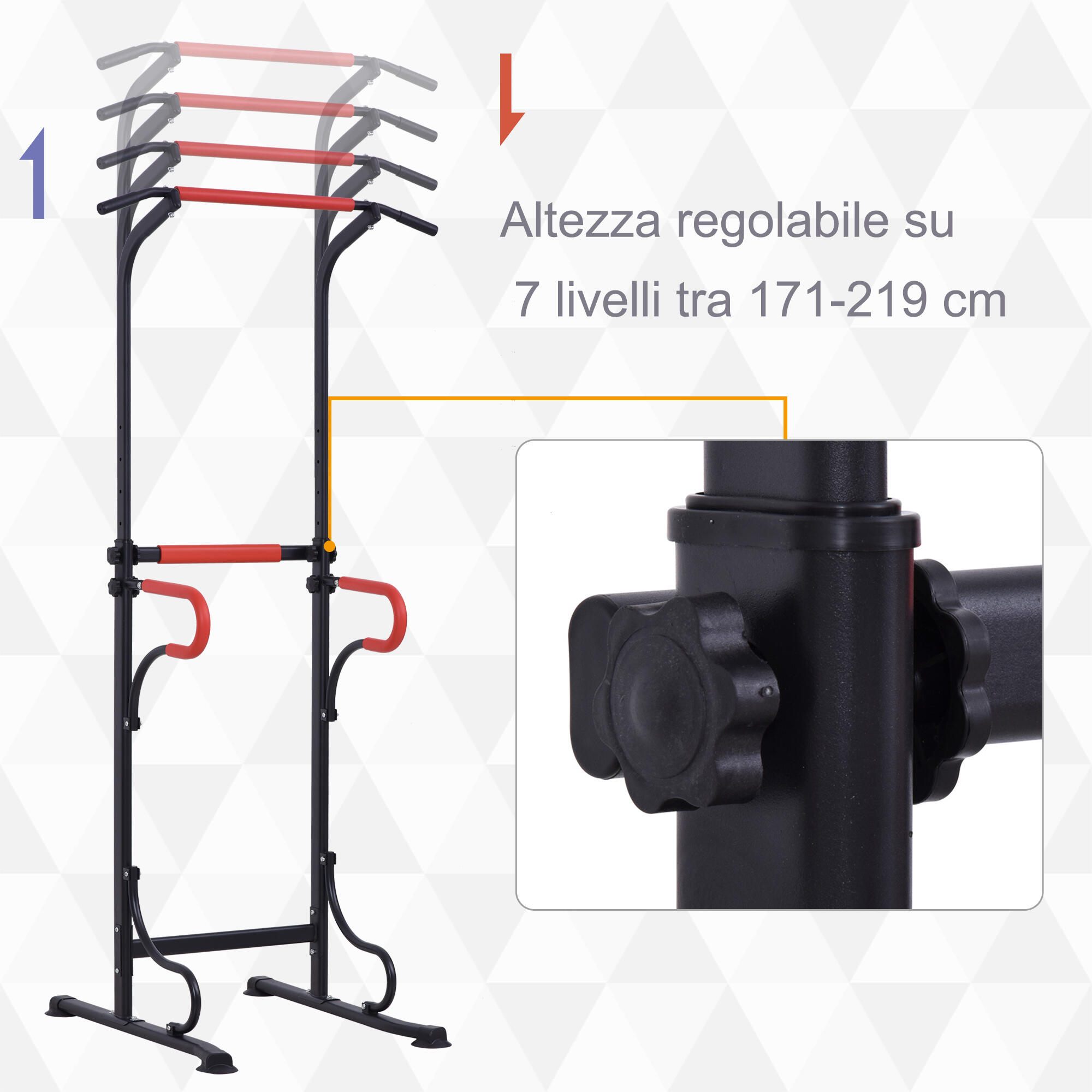 HOMCOM Power Tower Stazione Fitness Multiuso con Altezza Regolabile in Acciaio 5/8