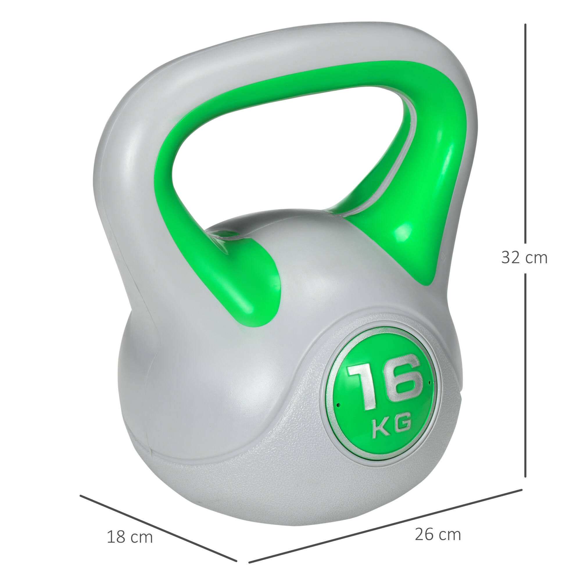 SPORTNOW Kettlebell 16kg in PU e Sabbia con Base Piatta Impugnatura Verde 3/7