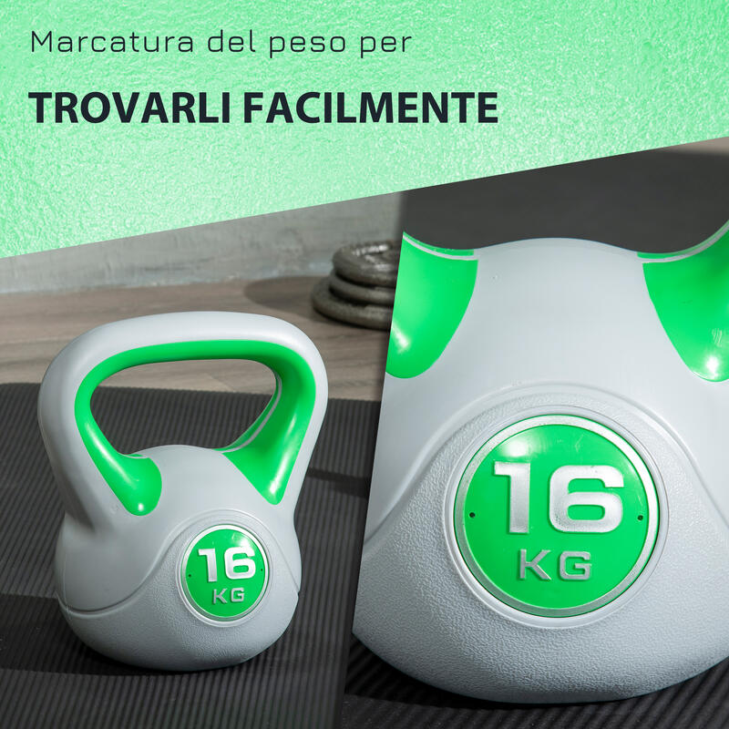 SPORTNOW Kettlebell 16kg din PU cu nisip si baza plata 26x18x32 cm, Verde