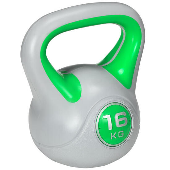 SPORTNOW Kettlebell 16kg in PU e Sabbia con Base Piatta Impugnatura Verde