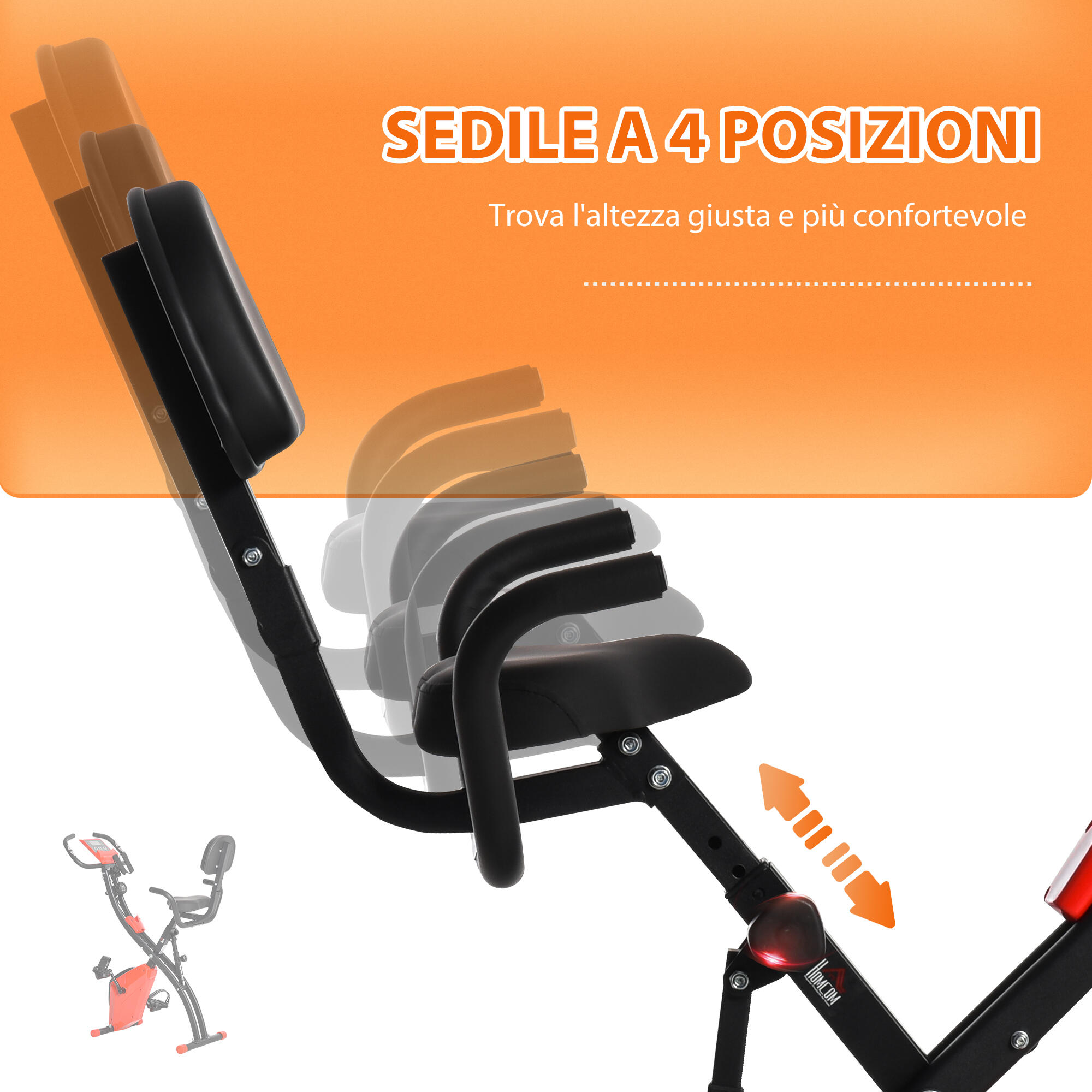 HOMCOM Cyclette Pieghevole 2 in1 con Elastici per Braccia e Resistenza 8 Livelli 5/8