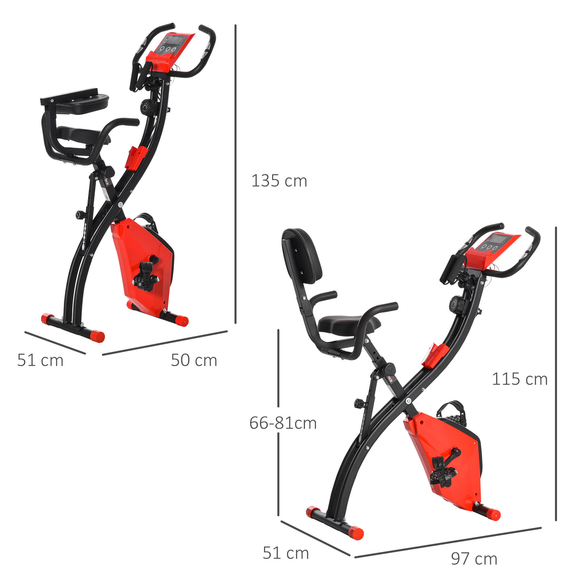 Bicicleta Estática 51x97x115cm Vermelho e Preto HOMCOM 3/7