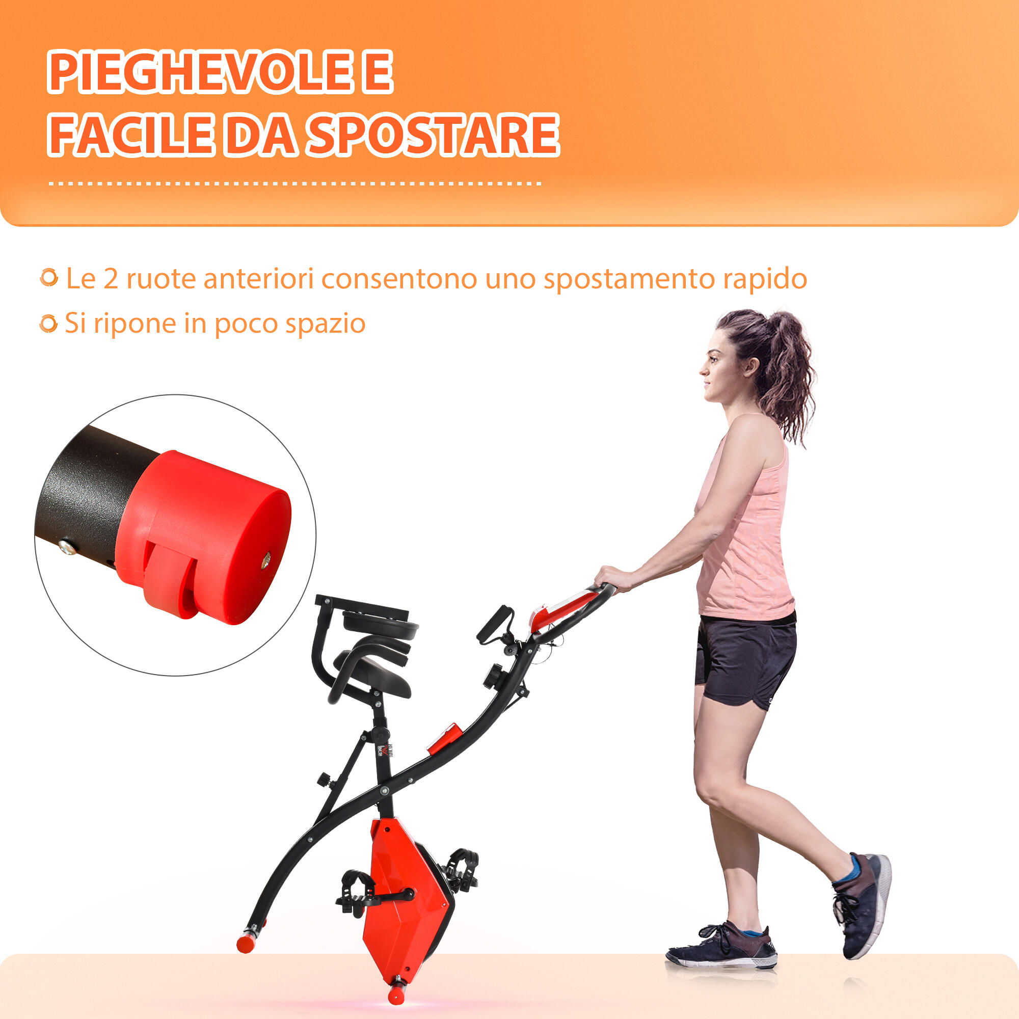HOMCOM Cyclette Pieghevole 2 in1 con Elastici per Braccia e Resistenza 8 Livelli 7/8