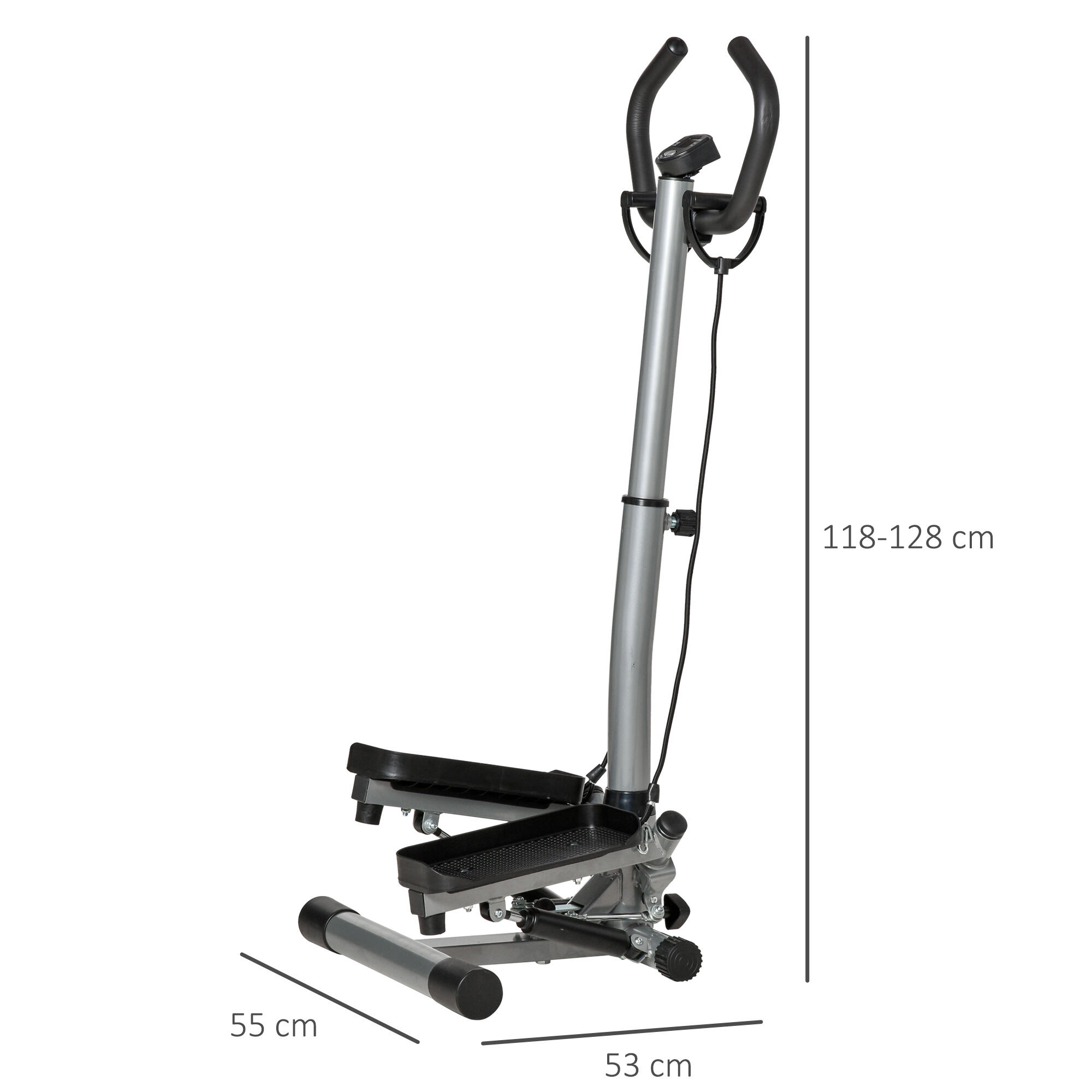 HOMCOM Step Fitness con Manubrio Altezza Regolabile Monitor LCD ed Elastici 3/8