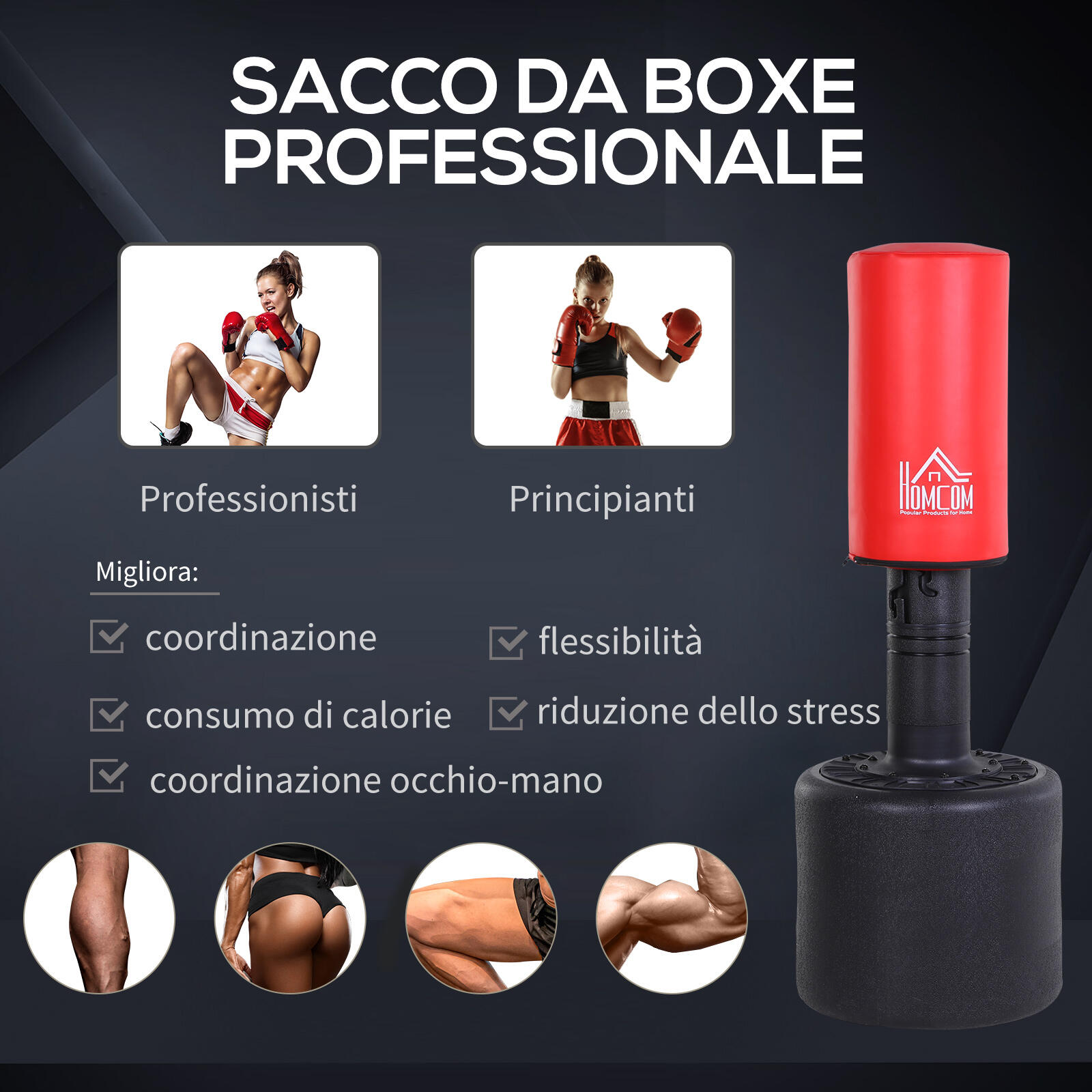HOMCOM Sacco Boxe da Terra, Altezza Regolabile 145-172cm, Base da 100kg/120kg 6/7