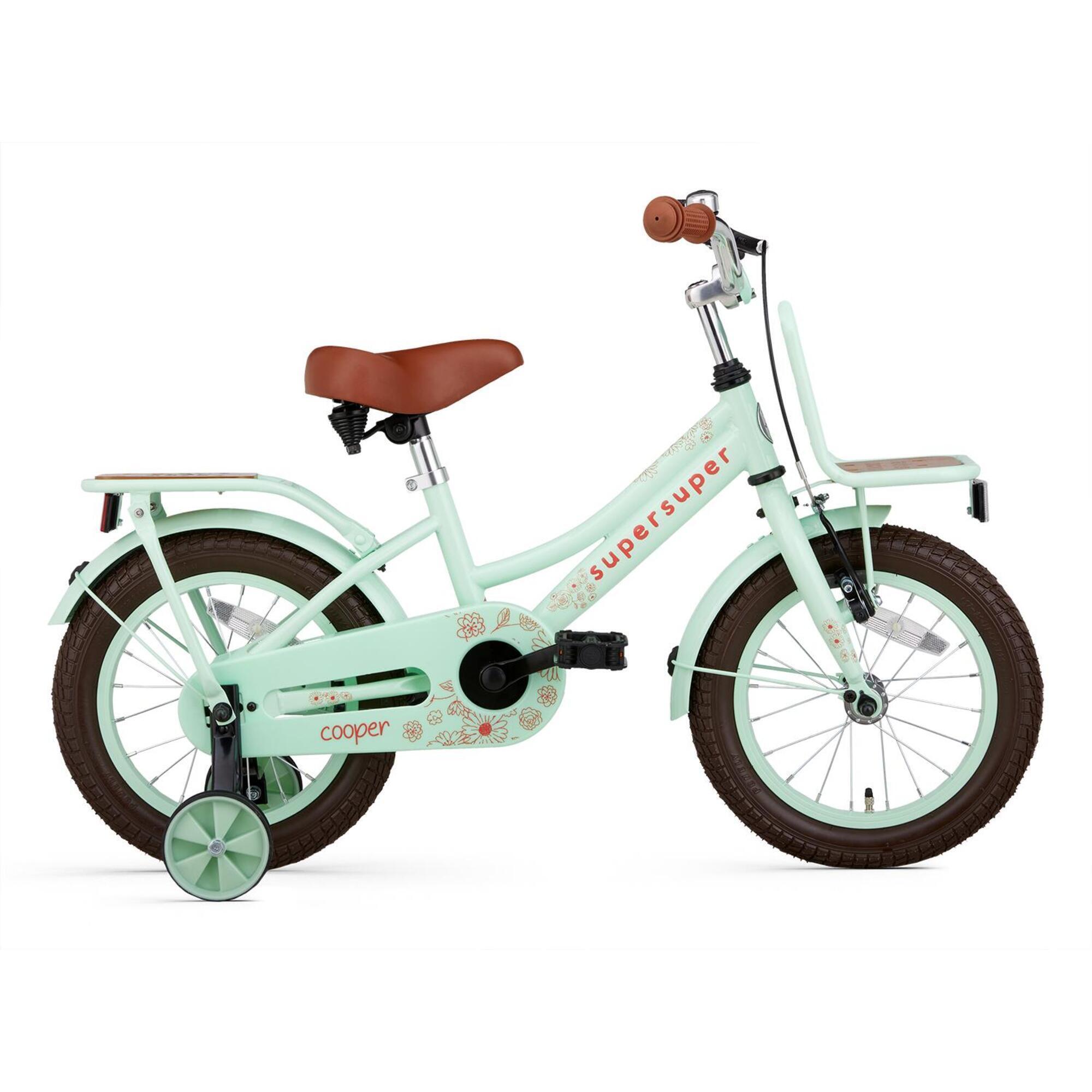 Mini bicicletta da 14 pollici per ragazzi e ragazze telaio in acciaio al carbonio da campeggio per bambini da 95-125 cm da campeggio con ruote di supporto per 3-6 anni 