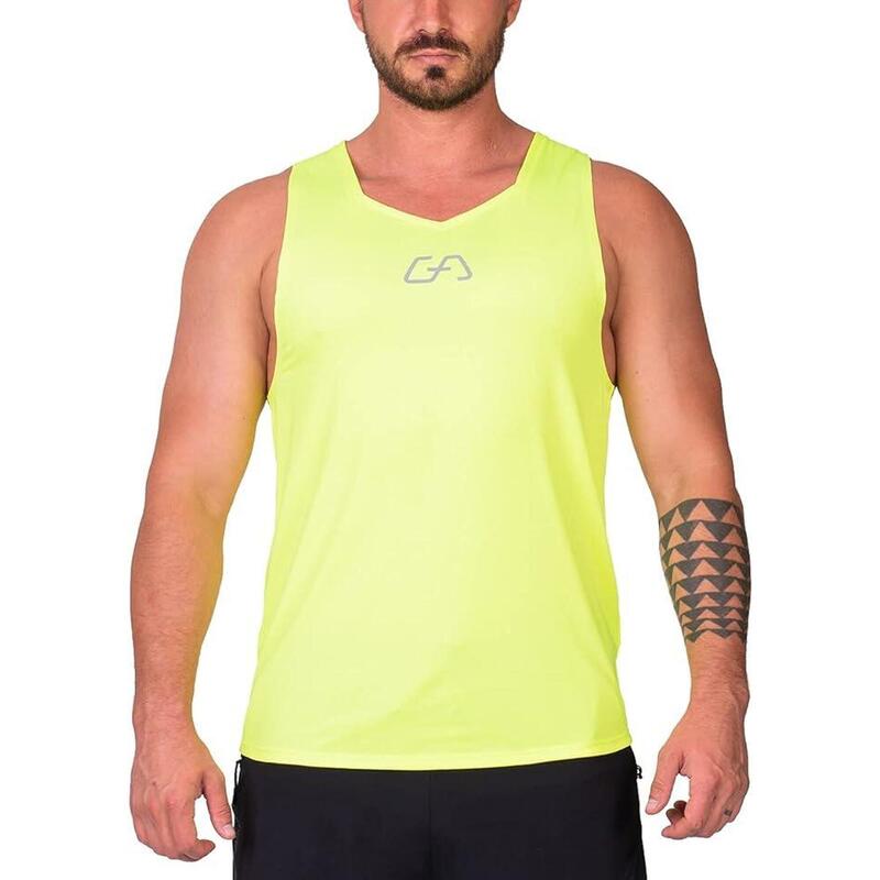 Men Back Strip Wicking Anti-Odor Running Sports Vest Tank Top Singlet - YELLOW