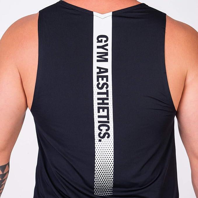 Men Back Strip Wicking Anti-Odor Running Sports Vest Tank Top Singlet - BLACK