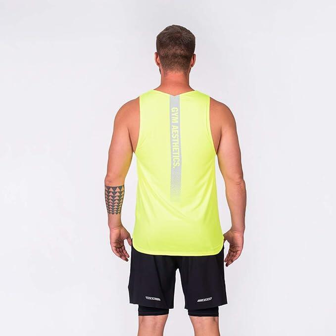 男裝背間條Logo防臭速干健身跑步運動背心 - 黃色