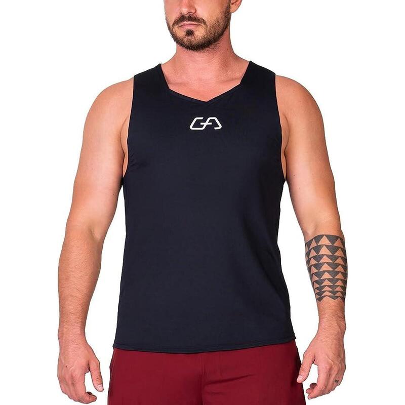 Men Back Strip Wicking Anti-Odor Running Sports Vest Tank Top Singlet - BLACK