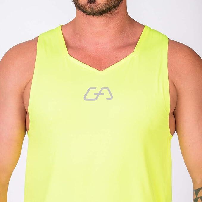 Men Back Strip Wicking Anti-Odor Running Sports Vest Tank Top Singlet - YELLOW