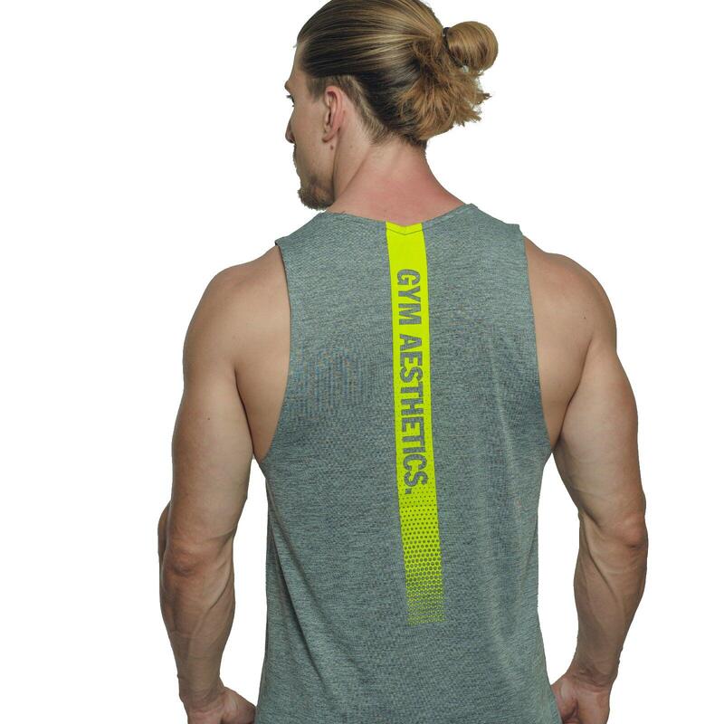 Men Back Strip Wicking Anti-Odor Running Sports Vest Tank Top Singlet - Grey