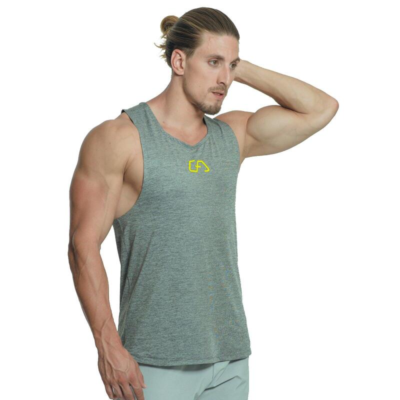 Men Back Strip Wicking Anti-Odor Running Sports Vest Tank Top Singlet - Grey