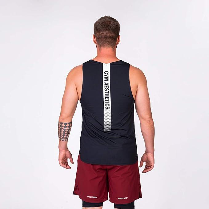 Men Back Strip Wicking Anti-Odor Running Sports Vest Tank Top Singlet - BLACK