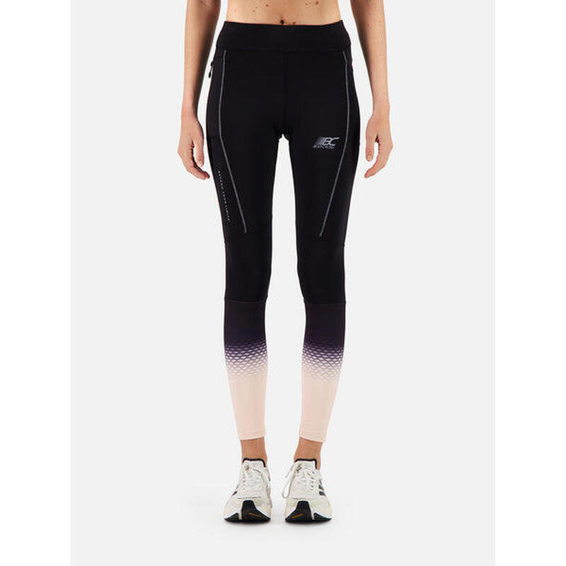 Futó leggings 2 zsebbel és 2 fényvisszaverő sávval Aimy - Fekete - Nő