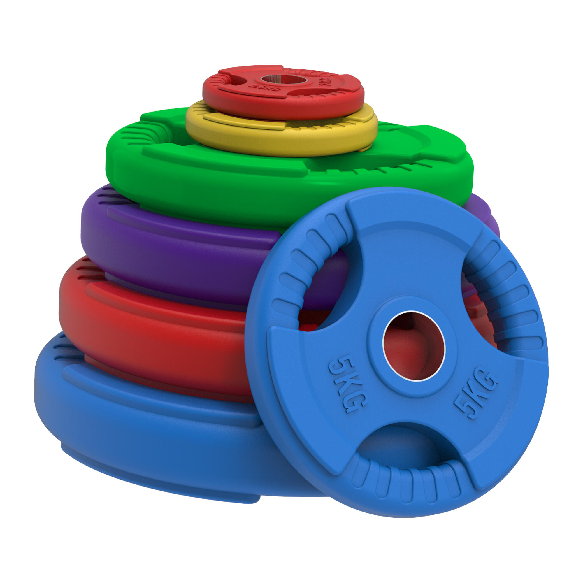 Olympic Tri-Grip Rubber Weight Plates - Colour Pairs for 2inch Barbells 1/7
