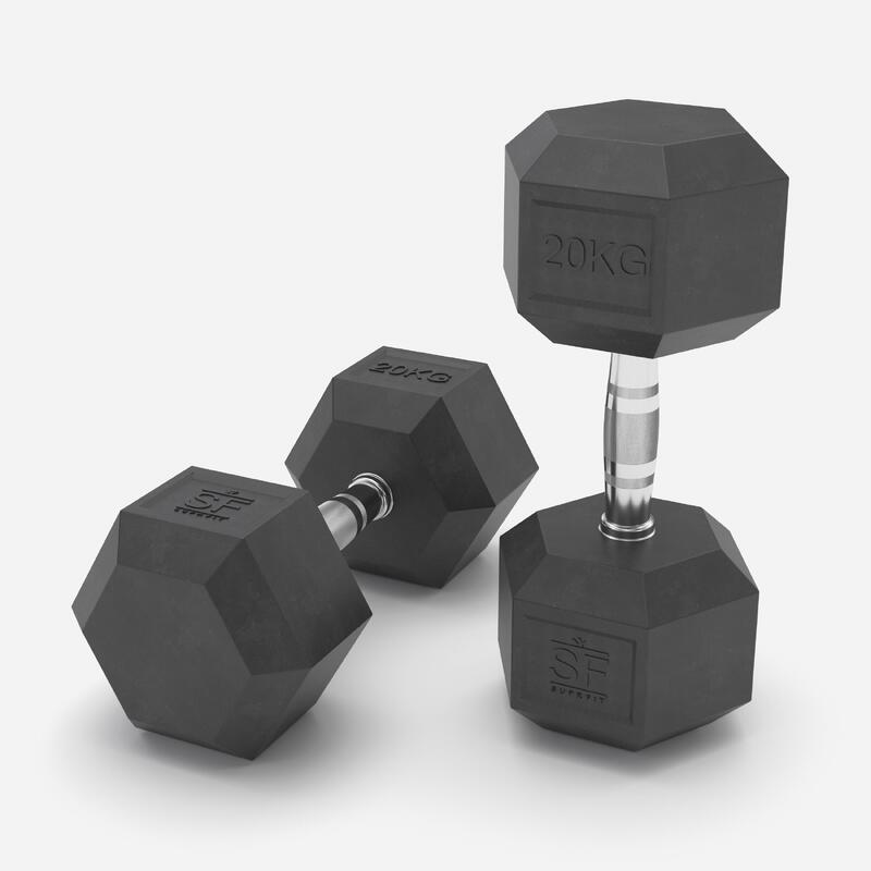 Hexagonale rubberen dumbbell (individueel) - 20 kg