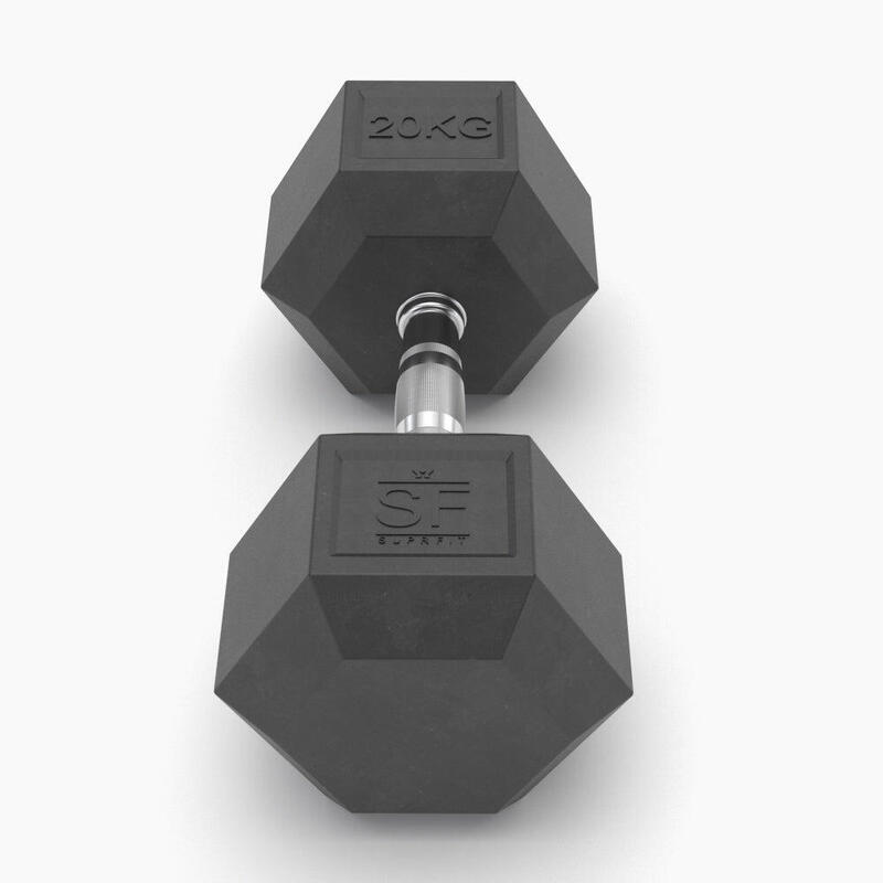 Hexagonale rubberen dumbbell (individueel) - 25 kg