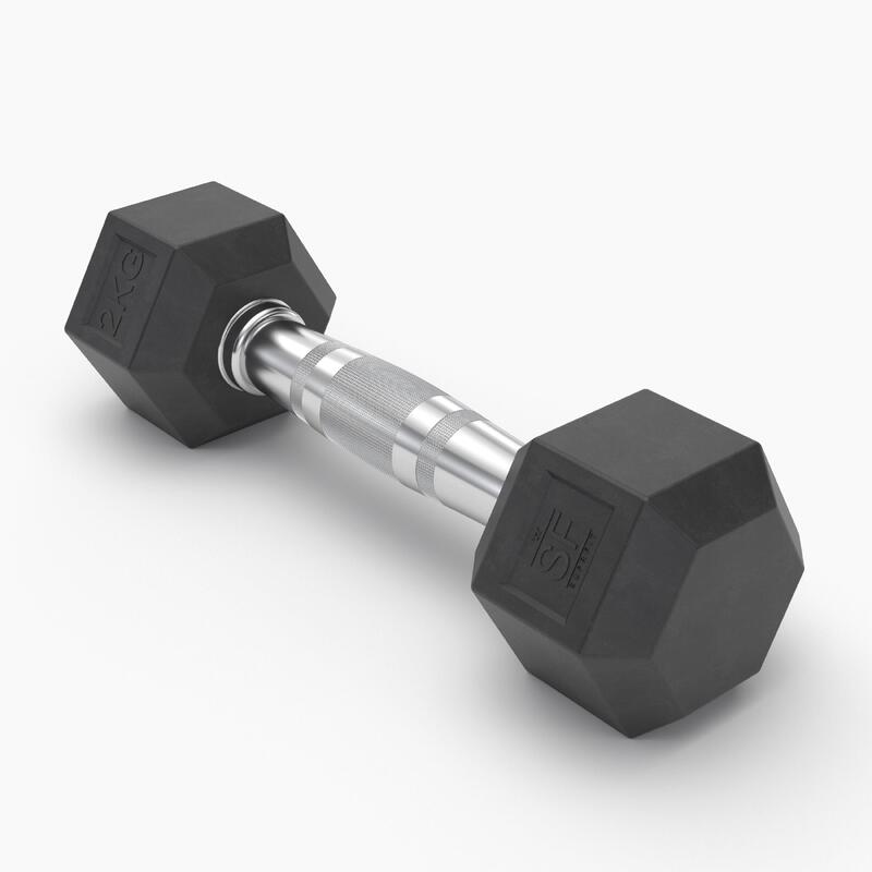 Hexagonale rubberen dumbbell (individueel) - 15 kg