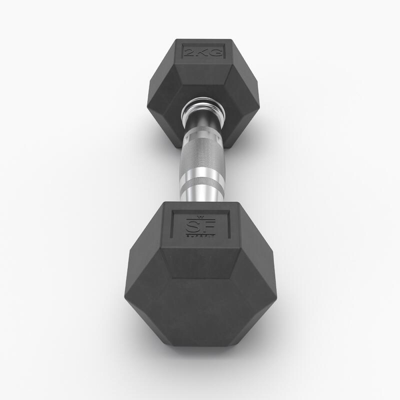 Hexagonale rubberen dumbbell (individueel) - 15 kg