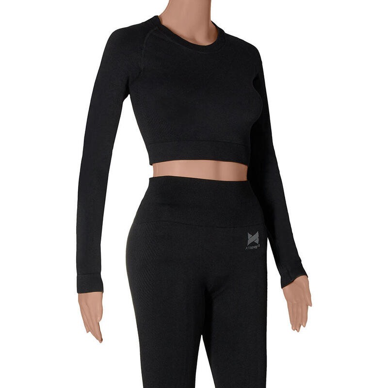 Xtreme - Sport crop top dames - Lange mouwen - Zwart - XL - 1-Stuk - Sport top