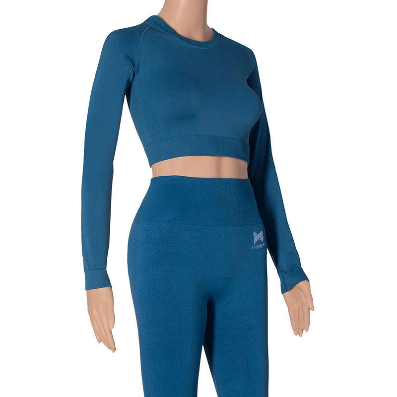 Xtreme - Sport crop top dames - Lange mouwen - Blauw - XL - 1-Stuk - Sport top