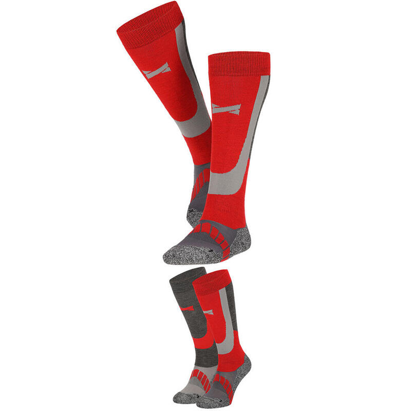 Xtreme - Skisokken Unisex - 4-Pack - Multi Red - Maat 35/38 - Skisokken dames -