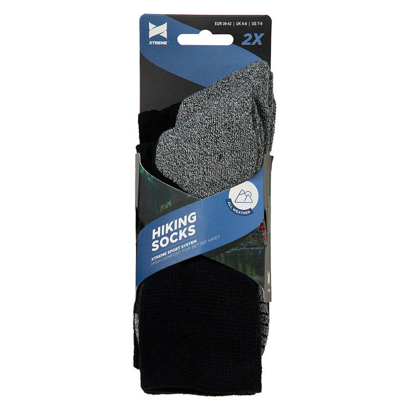 Xtreme – Wandersocken Unisex – Multi Schwarz – 35/38 – 2 Paar – Wandersocken für