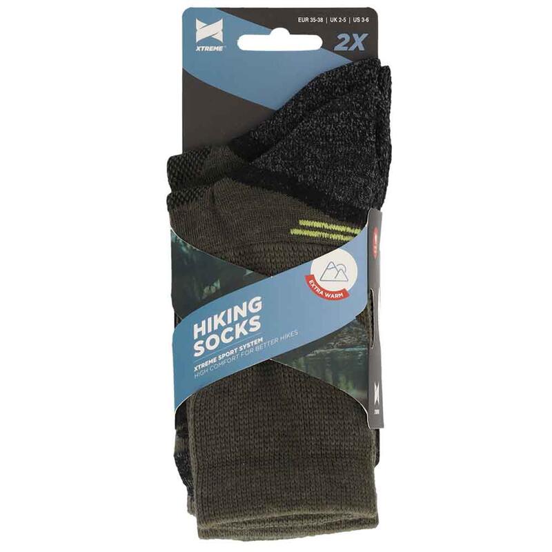 Xtreme – Wandersocken – Merinowolle – Multigrün – 39/42 – 2 Paar – Wandersocken