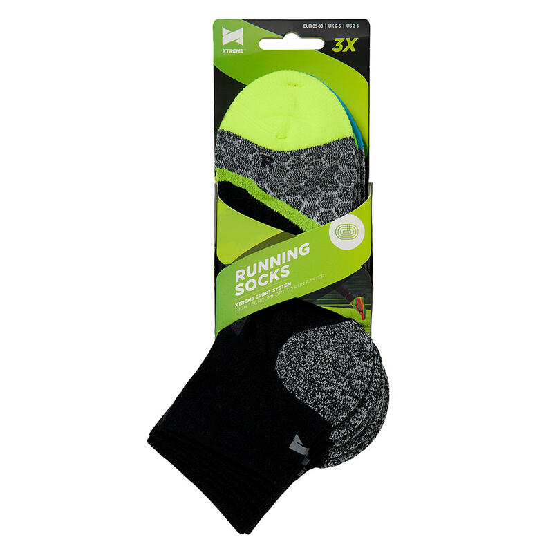 Xtreme Chaussettes de course mi-hauteur 3 paires Multicolore Noir