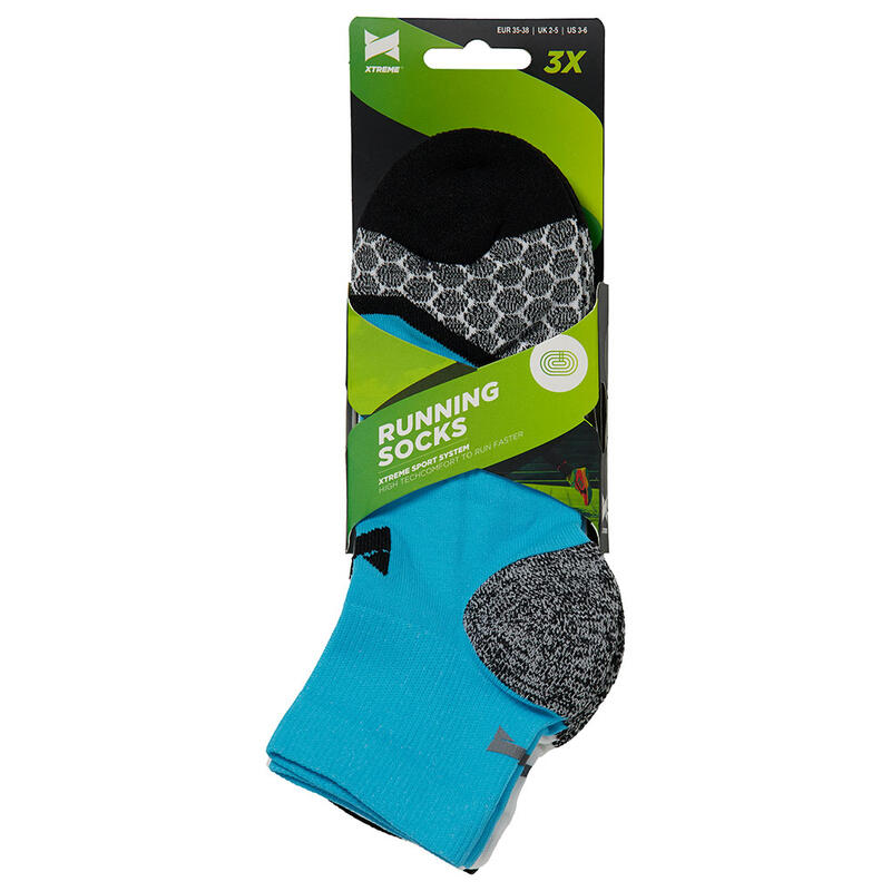 Xtreme – Laufsocken – Unisex – Multi Blau – 35/38 – 3 Paar – Sportsocken