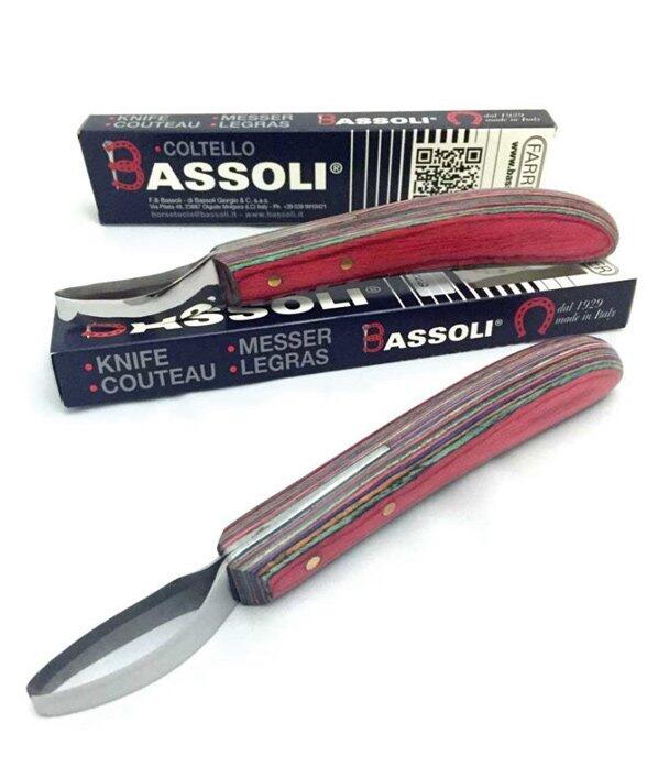 BASSOLI Coltello ambidestro BECCA per mascalcia con lama ad occhio grande